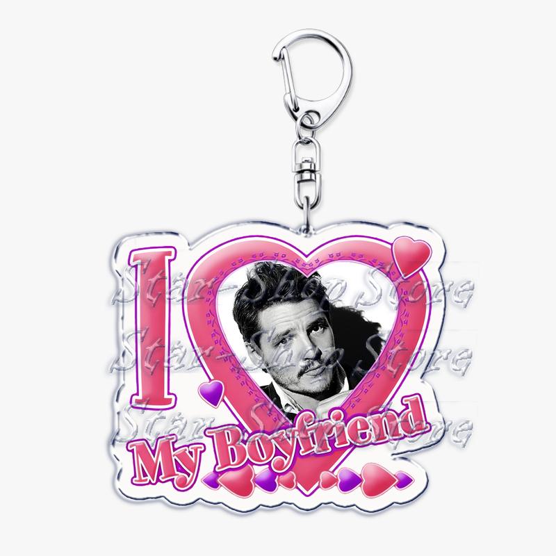 Hot Pedro Pascal I Love My Boyfriend Heart Keychain for Women Accessories Key Chain Ring Keychains Jewelry Fans Gifts