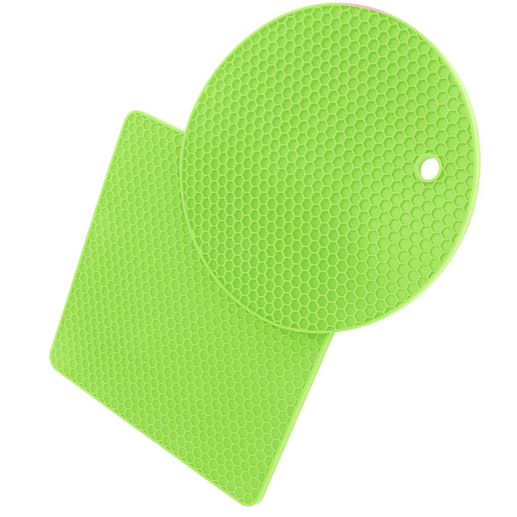 5 PCS 2 Round 3 Square Silicone Honeycomb Mat Multipurpose Hot Pads for Hot Dishes Tables Green