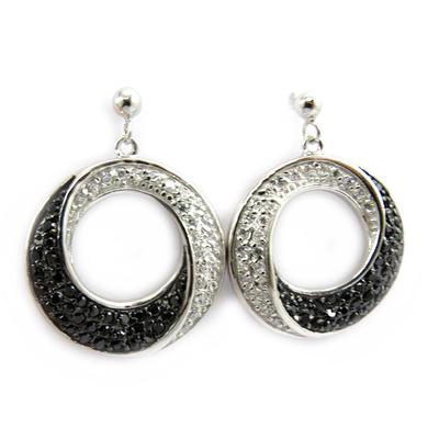 [G9013] - Silver Earrings 'Romy' Black White