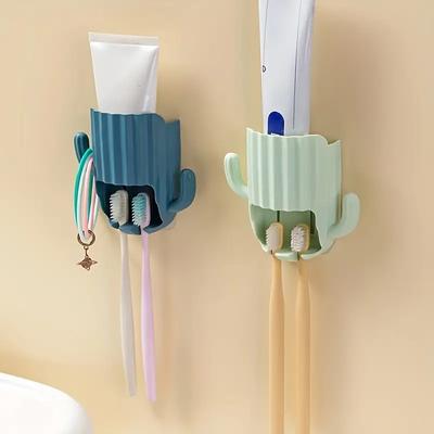 1PCS Porta-escova de dentes doméstico Autoadesivo Montado na parede Rack de armazenamento de cacto Organizador de escova de dentes para cozinha e banheiro Com gancho