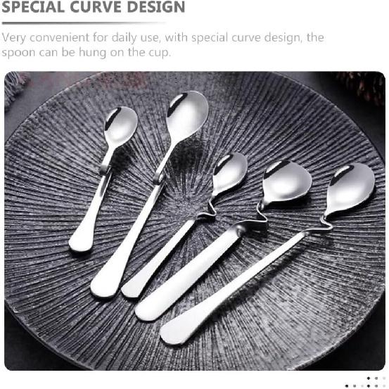 4pcs Stainless Steel Jam Honey Spoon Curved Handle Coffee Spoon Milk Mixing Spoons Teaspoon Hanging Cup Dessert Tea Spoon for Wedding Party Family