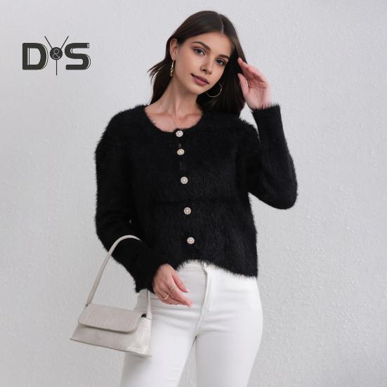 Jesień Zima Damski Kardigan Płaszcz Futrzany Pluszowy Jednorzędowy U Dekolt Długie Rękawy Pogrubiony Jednokolorowy Sztuczne Futro Dzianinowa Kurtka Sweter