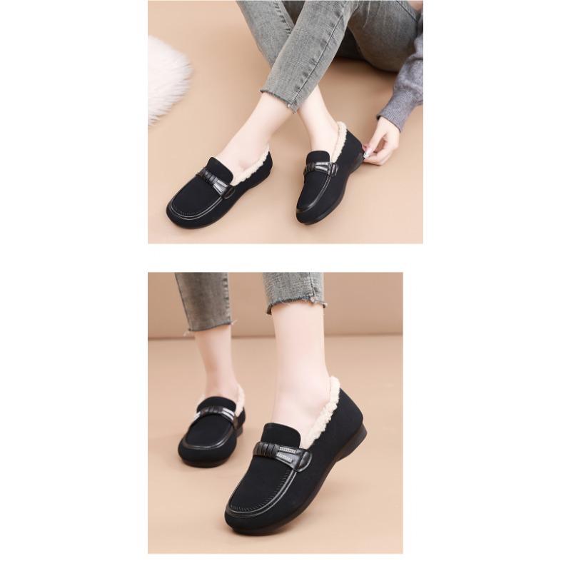 Women's Plush Lined Flat Shoes,Solid Colour Winter Warm Slippers,Warm Outdoor Flat Shoes