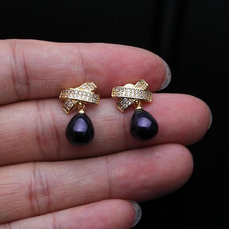 Trendy White Natural Pearl Woman Earrings,Wedding Bridal Fresh Water Pearl Earrings Silver 925 Jewelry Annniversary Gift Black