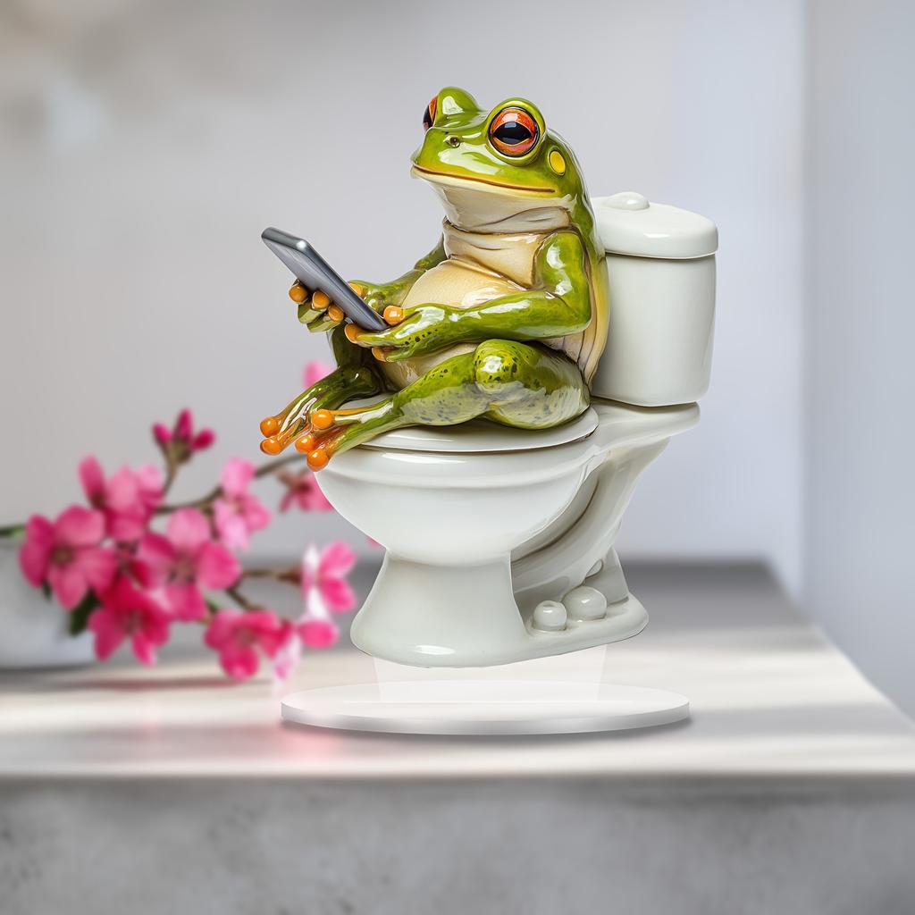 Kreativer und lustiger Frosch, der auf der Toilette sitzt - Heimdekoration, Raumdekoration, Büro-Schreibtischdekoration. Geschenke für Freunde