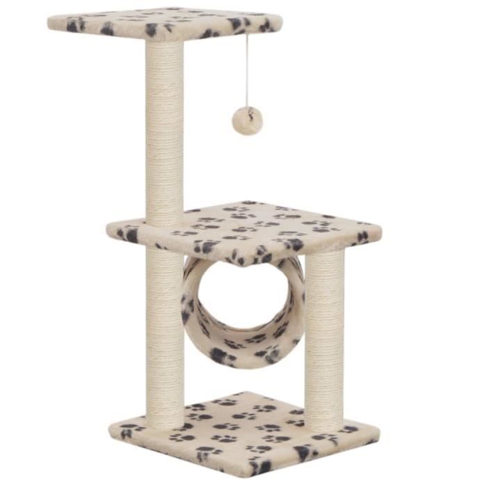 VidaXL Arbre à chat avec griffoirs en sisal 65 cm Beige Motif pattes