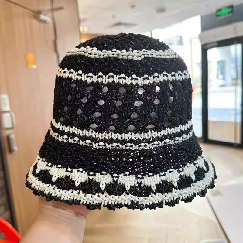 

Корейская вязаная вручную панама женская летняя универсальная с уникальным дизайном, цветная, шляпа рыбака с ажурной вязкой, солнцезащитная кепка чёрный