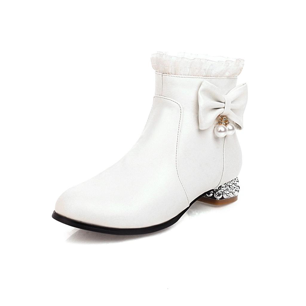 Autumn Winter Girls Boots Sweet Bow Zipper Ankle Boots Comfort Square Heel Women Boots Pink Lolita Student Shoes Plus Size 28-43