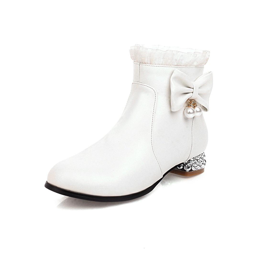 

Autumn Winter Girls Boots Sweet Bow Zipper Ankle Boots Comfort Square Heel Women Boots Pink Lolita Student Shoes Plus Size 28-43 37(23.5cm)