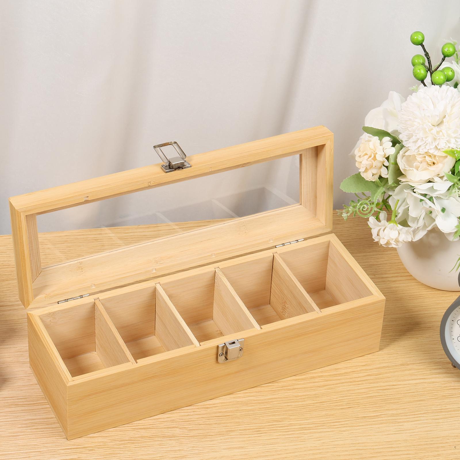

Bamboo Tea Box 5 Compartments Teabag Box Organizer Multipurpose Tea Packet Box Portable Teabag Holder for Home Office Spices 11.8x4x3.6inch&1-tier