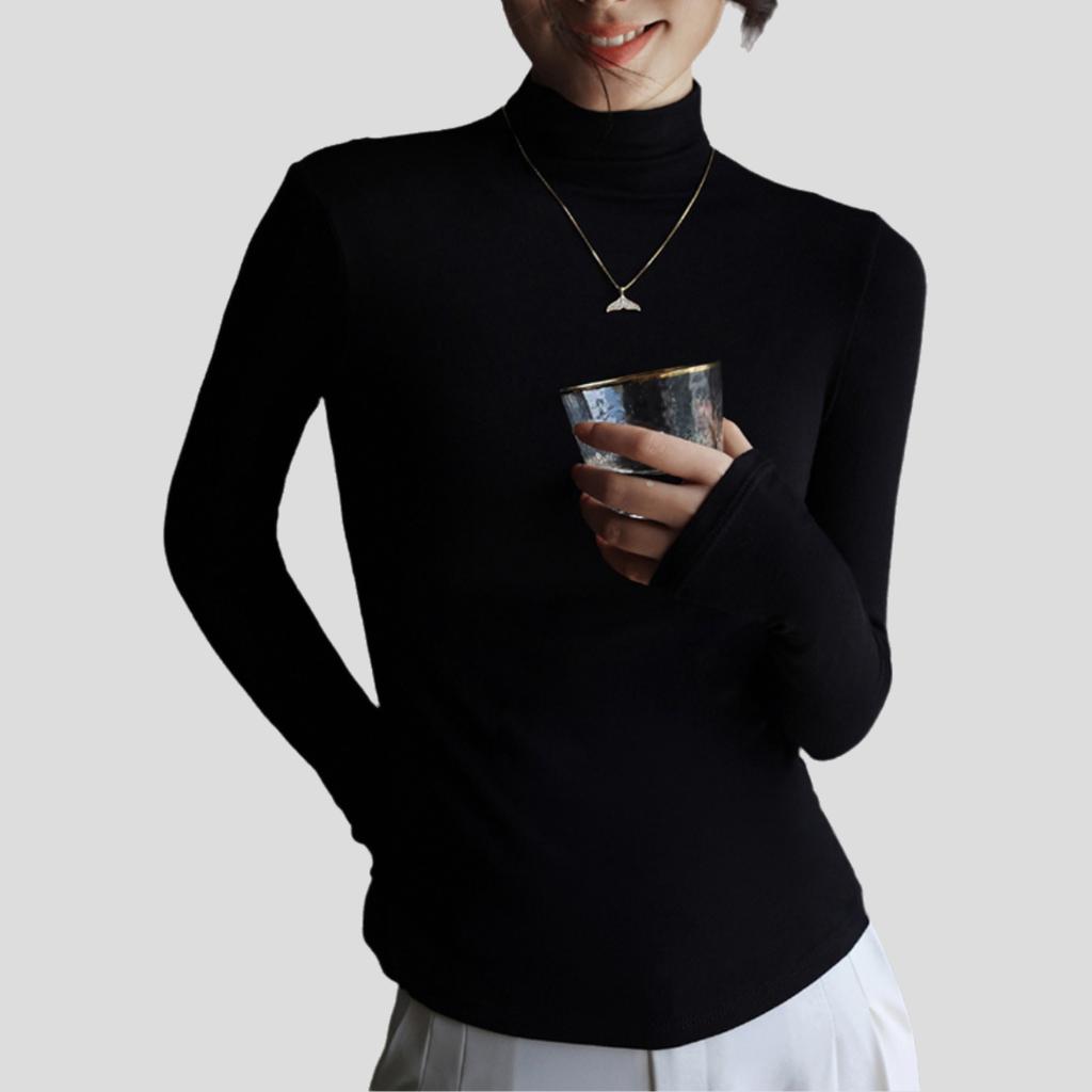Simple Women's Modal Base Shirt Half-High Neck Pullover Base Shirt Slim-Fit Long Sleeve Stretch T-Shirt