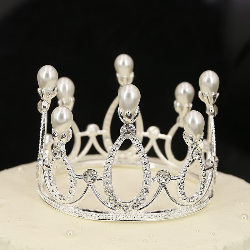 Original Flowers Children's Round Crown Hair Accessories Bridal Jewelry Cake Baking Highlight Pearl Crown King