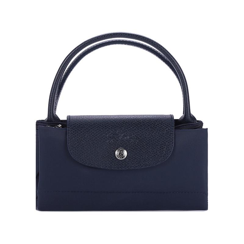 Longchamp Le Pliage Serie einfarbig kurzer Griff Reißverschluss Druckknopf Segeltuch Patchwork Knödeltasche Handtasche kleine Größe Damen marineblau 1621919P68