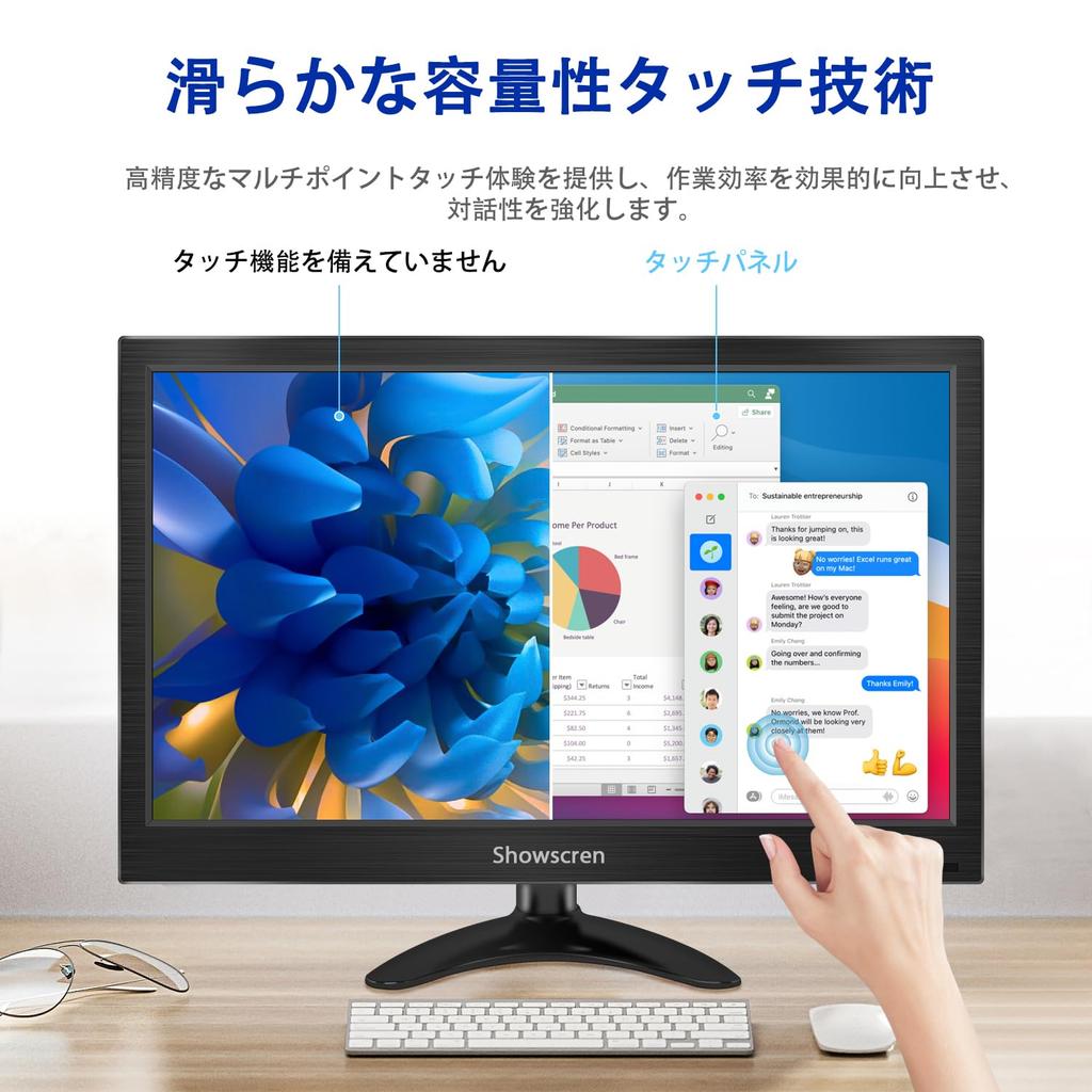 Showscren mobilní monitor 14palcový dotykový monitor 1920x1080P HDR malý monitor s kompatibilním HDMI/USB-C vestavěným reproduktorem, PC/notebook/mobil