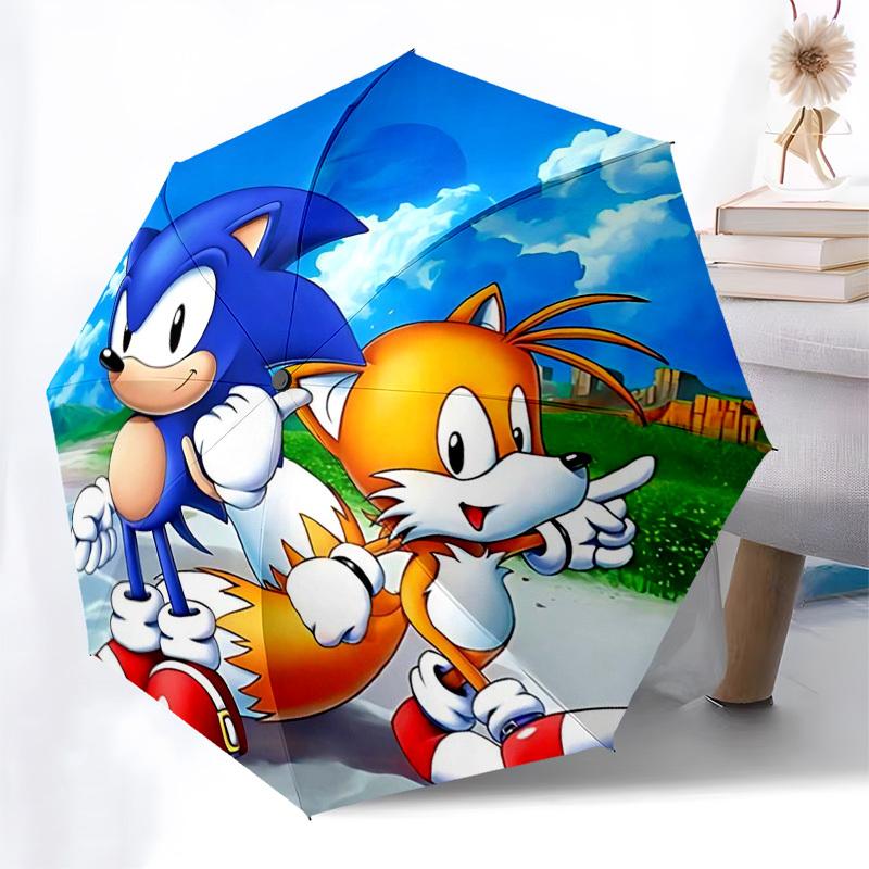 

1pc Sonic & Tails: Automatic Opening Folding Umbrella with 3-Fold Design, 8-Bone Iron Frame - Outdoor for Fans, Travelers, Daily Use, Gift Idea.W105