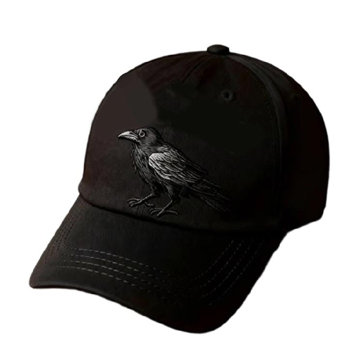 Crow Design Baseball Cap Gothic Adjustable Strap Baseball Hat for Music Festival and Theme Event Gathering Headwear