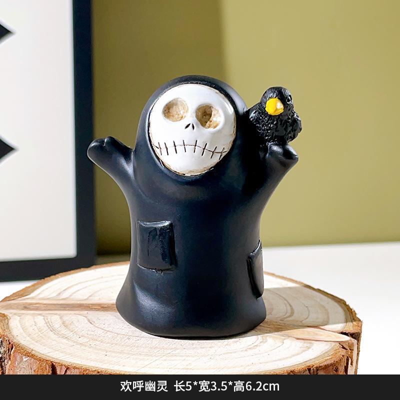 Хэллоуинский призрак украшение череп волшебник безликий ужас таинственный человек в черном домашний настольный смоляной орнамент
