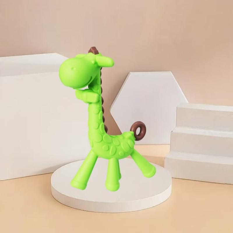Single-piece Silicone Teether Giraffe Cartoon Baby Ring Teether BPA-free Silicone Chewable Pendant Teething Gift Toy for Infants