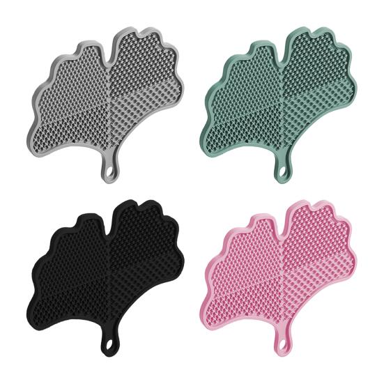Silicone Makeup Brush Cleaning Mat with Suction Cups Non-slip Portable Travel Ginkgo Leaf Shape Cosmetic Brush Tools Cleaning Pad