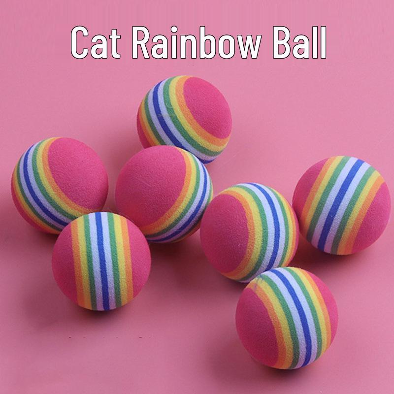 EVA 35mm Silent Rainbow Cat Toy - Colorful Elastic Teasing Ball