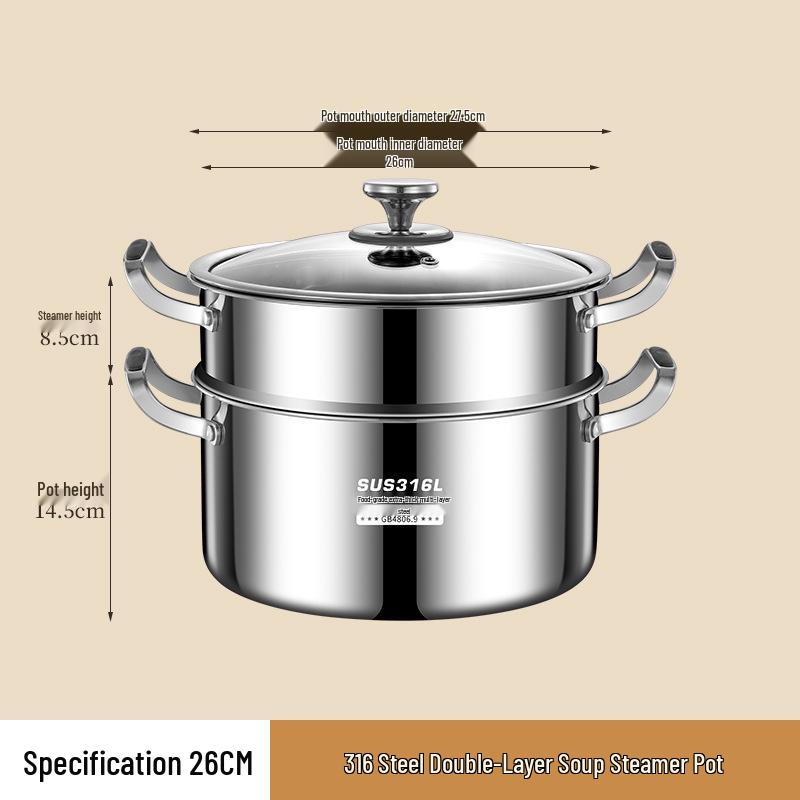 316L Stainless Steel Soup Pot with Handles - Non-Stick for Steaming, Cooking, and Stewing On Induction Cookers