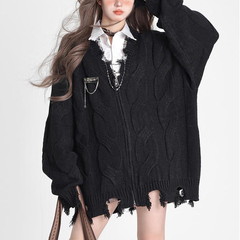 Womens V-Neck Knit Sweater Loose Fit Long Sleeve Casual Style 2025 Winter