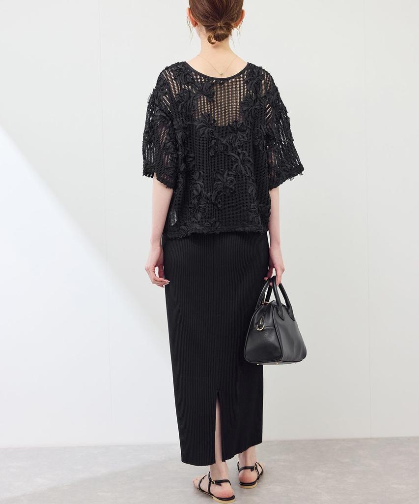 ROPE PICNIC Mesh Cord Embroidered Pullover Top In Black Women's (01)