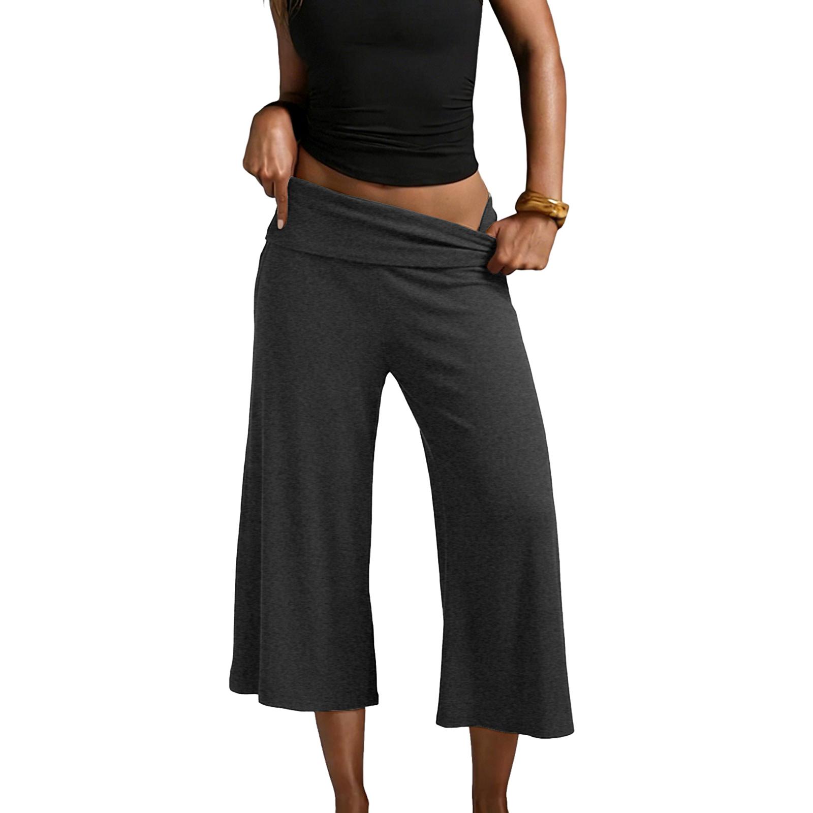 

Cropped Pants for Women Wide Leg Elastic High Waist 3/4 Pant Casual Fit Flowy Casual Pants L