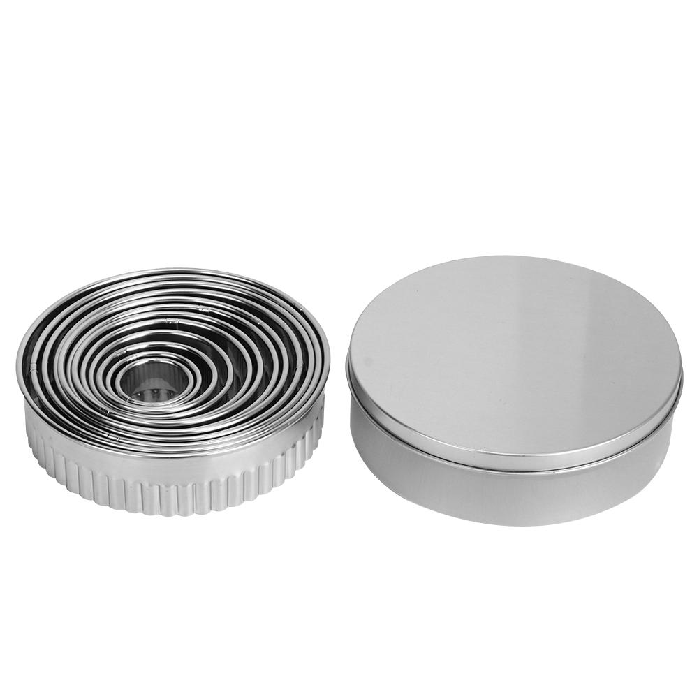 12pcs Round Stainless Steel Cake Biscuits Cookies Dough Cutter Mold with Teeth DIY Baking Tool