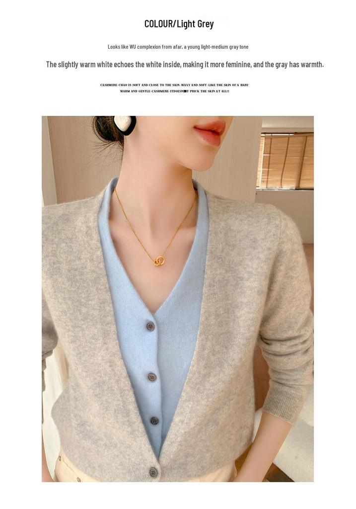 2025 V-neck Button-up Cashmere Knit Cardigan - Korean Style, Loose Fit, Slimming, Fake Two-piece Jacket for Women
