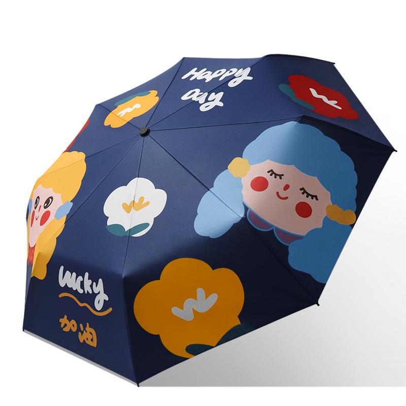 Three-fold hand-opened fashionable simple weather and rain parasol folding dual-purpose cartoon vinyl sunscreen umbrella
