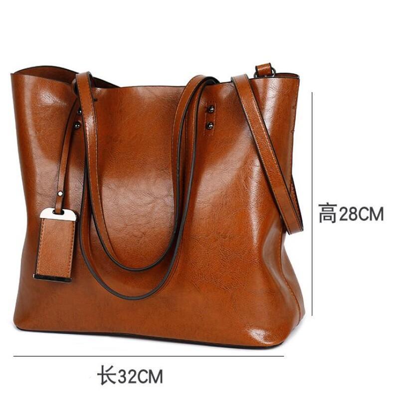 New Fashionable Simple Large Capacity Tote Bag Versatile Casual Retro Women's Handbag Oil Wax Leather Designer Shoulder Bag