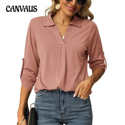 Spring and Autumn Women's Shirt Blouse Stretch Shirt V-Neck Long Sleeve Top