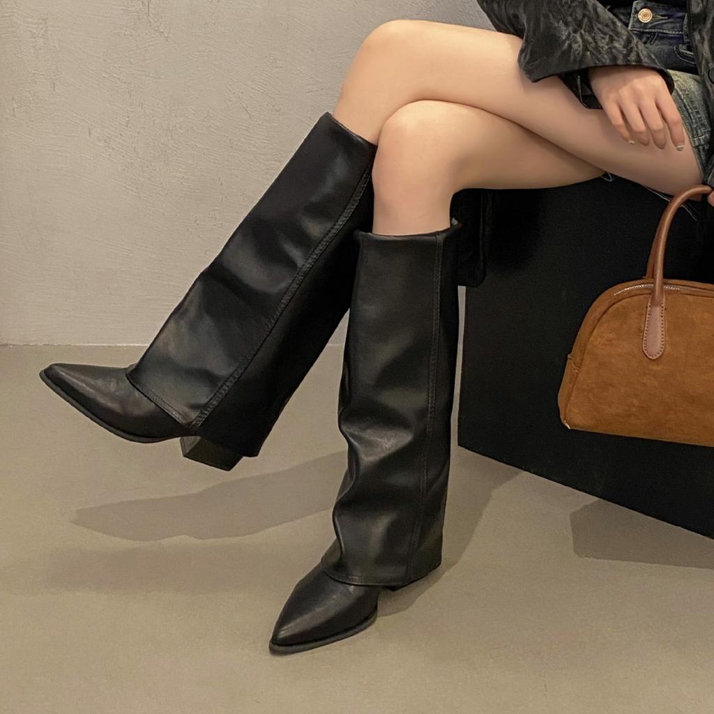 Autumn and Winter New Boots, Long Boots, Trouser Boots, Women's Pointed Head Style, European and American Temperament 2025 Long Tube, Thin But Knigh