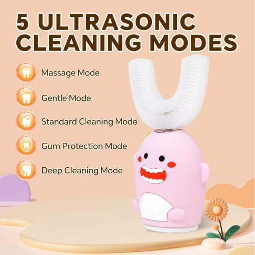 Kids' Sonic Electric Toothbrush, U-Shaped, Automatic Timer, IPX7 Waterproof, 5 Modes, 360-Degree Oral Cleaning, Teeth Whitening, Gum Massage, Replacea