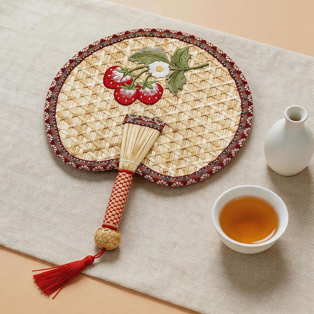Creative Ancient-Style Hand-Cranked Fan Embroidered Traditional Handmade Fan Decorative Cattail Fan Summer