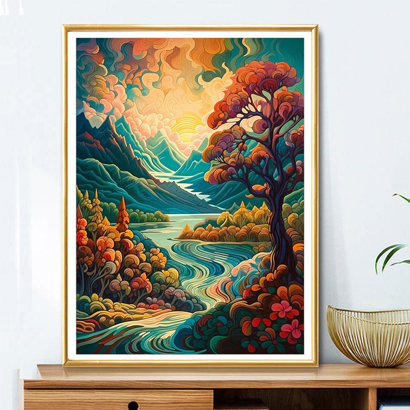 5d DIY Diamond Painting Cross Stitch Abstract Autumn Scenery Diamond Embroidery Mosaic Full Round Drill Home Decor Arts