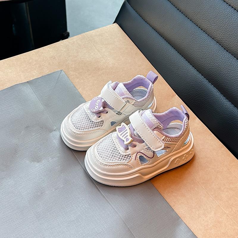 Kids Sports Sandals Hollowed-out Breathable Girls Running Shoes Soft Sole 2025 Summer New Students Casual Shoes Cute Hook&loop