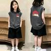 Girls' Sleeveless Cotton Vest & T-Shirt Set - Casual Summer Two-Piece for Medium & Large Girls