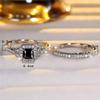 Female Black Zircon Stone Engagement Ring Set Cute Silver Color Wedding Jewelry For Women