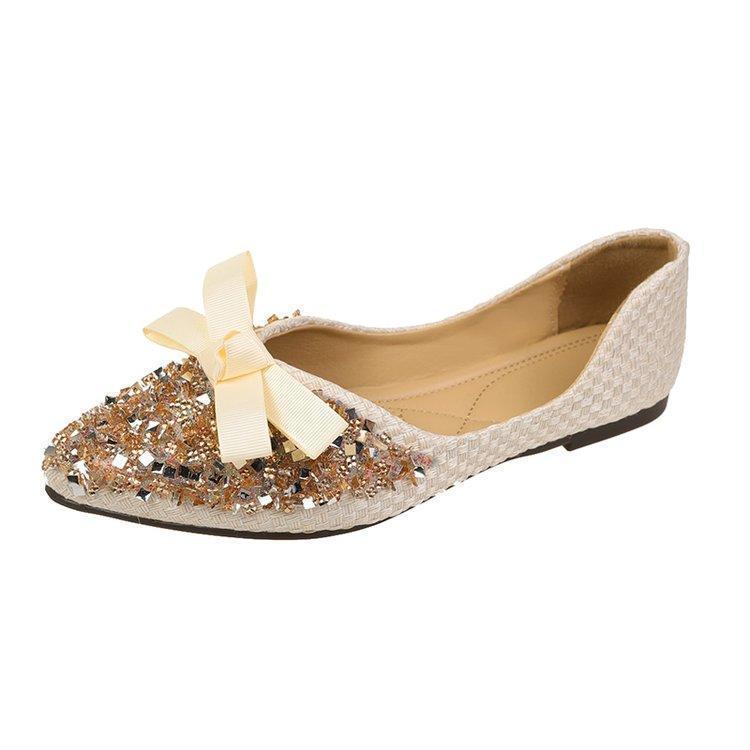 

Мода Женщины 2025 Новая Модная универсальная обувь с бантом Женщины Острый носок Обувь для ходьбы Дамы Повседневные удобные нескользящие Балетки 35 белый