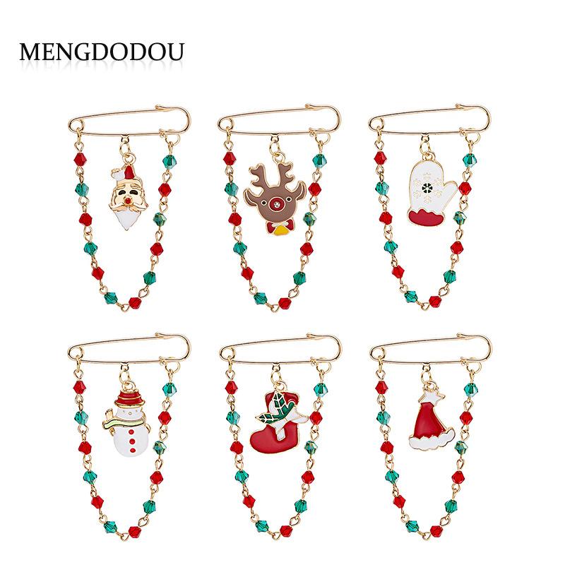 Cartoon New Christmas Brooch Retro Metal Tassel Dripping Oil Christmas Wreath Old Man Brooch Pin Batch