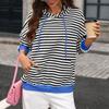 Women's Fashion Striped Long Sleeve Hoodie, Loose Fit Pullover for Casual Daily Wear