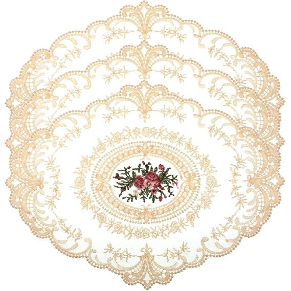 3pcs 17 x 13 French Crochet Doilies,Embroidered Exquisite Lace Placemats Beige Retro Lace Placemats,Handmade Embroidered Table Mats for Wedding Cup