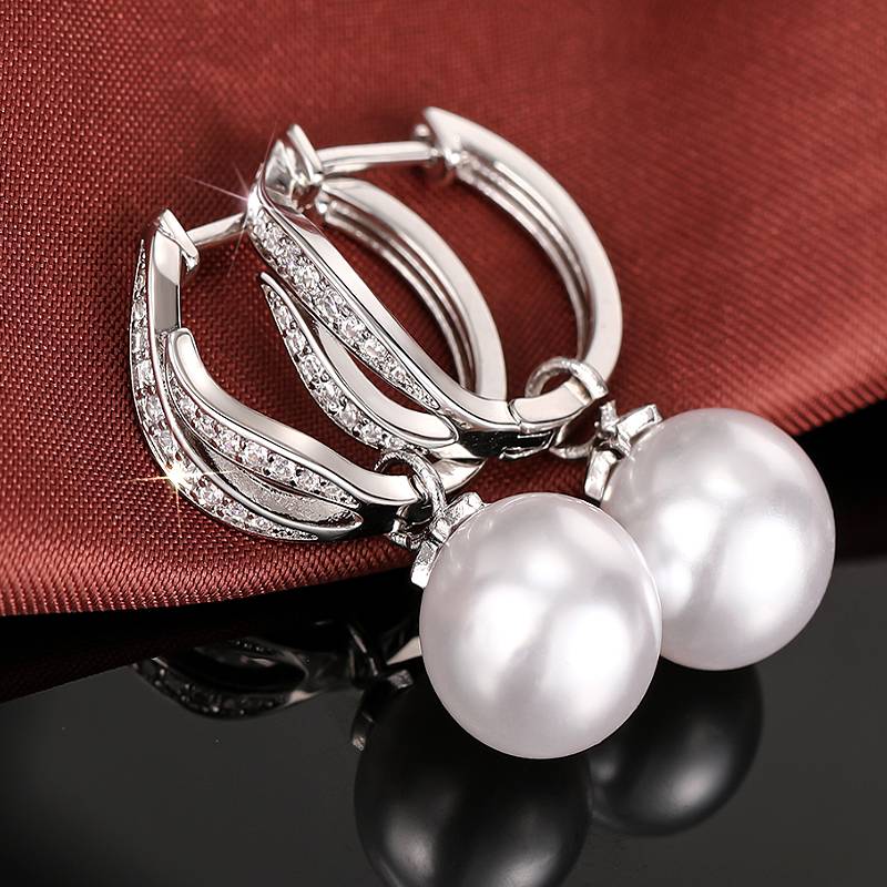 

Huitan Stylish Design Simulated Pearl Drop Earrings for Lady Party Wedding Elegant Accessories Inlaid Shiny CZ Versatile Zircon