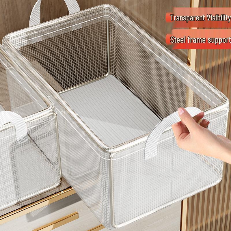 Transparent Mesh Storage Basket - Moisture and Dustproof Organizer for Clothes and Underwear