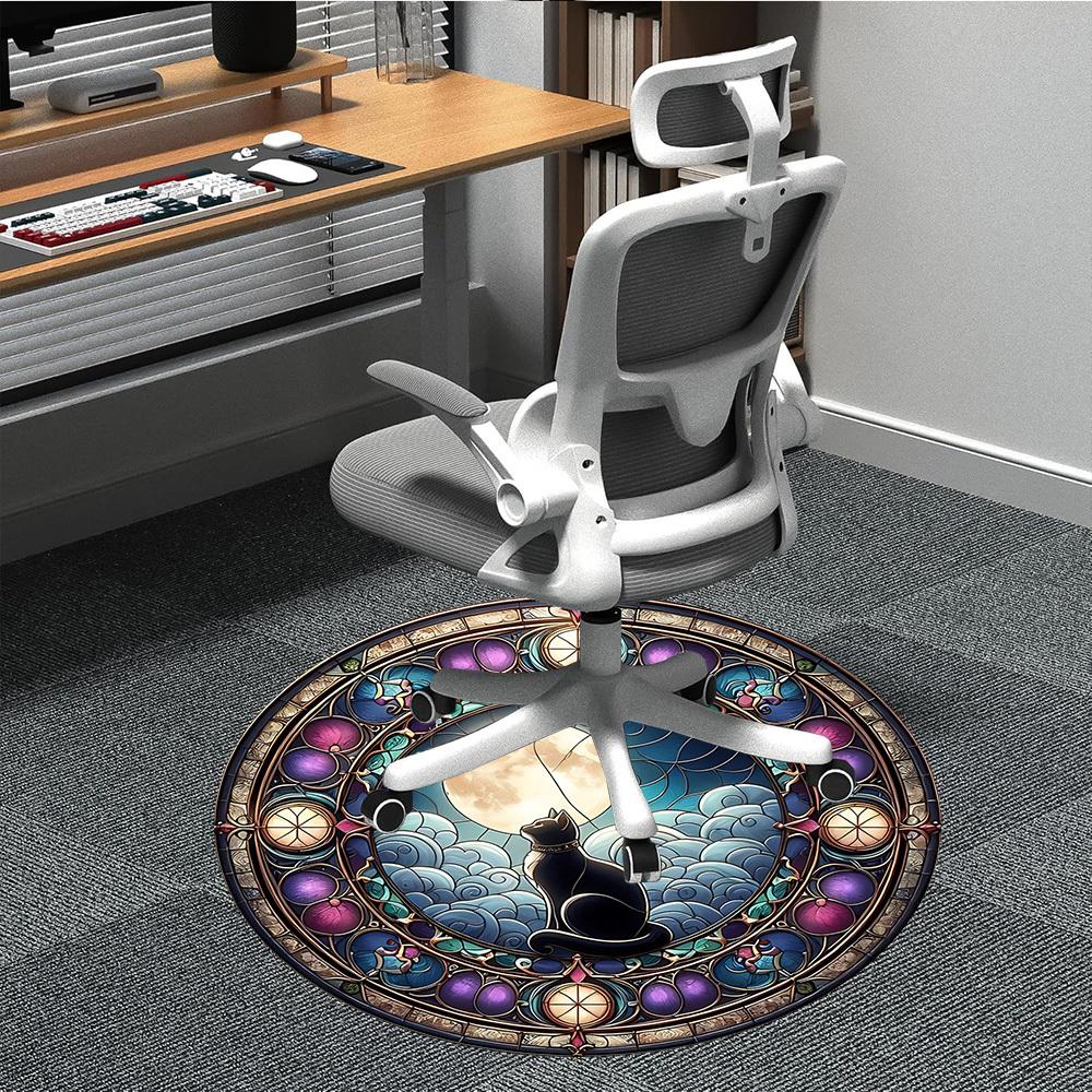 

1PC Moonlit Feline Office Round Area Rug, Indoor Mat Suitable ForOffice, Under Office Chairs Bedroom Living Room Home Decor, Room Deco, D143 80cm by 80cm
