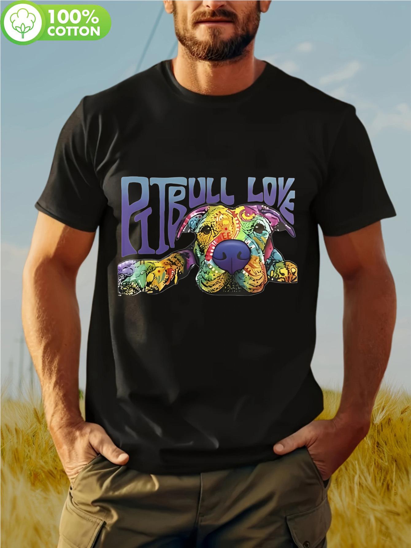 100% Cotton Graphic T-shirt - Vibrant Pitbull Love Animal Print L