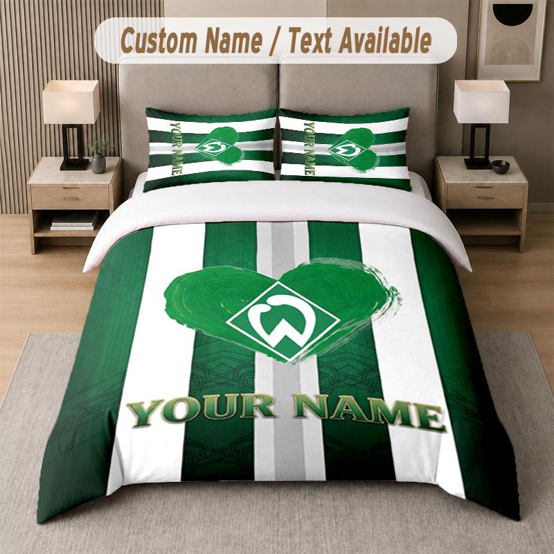 Custom Bedding Set Werder Bremen FC Pattern, Print Name Text 1 Duvet Cover plus 2 Pillowcases Home Textile