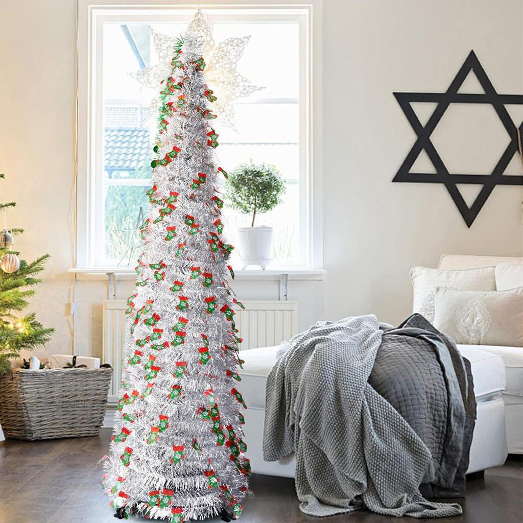 Easy Christmas Tree 5Ft Retractable Home Decor Fake Christmas Tree With Installation Accessories For Indoor Outdoor Living Room
